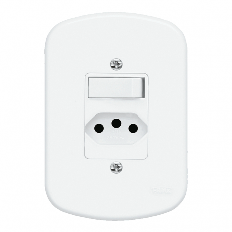 Interruptor 1 Simples com 1 Tomada 2P+T 20A/250V com Placa 4x2 1358 Blanc FAME