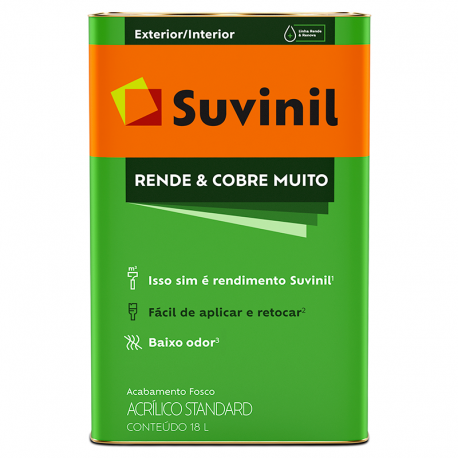 Tinta Látex Acrílico Standard Fosco Rende & Cobre Muito Branco 18L SUVINIL